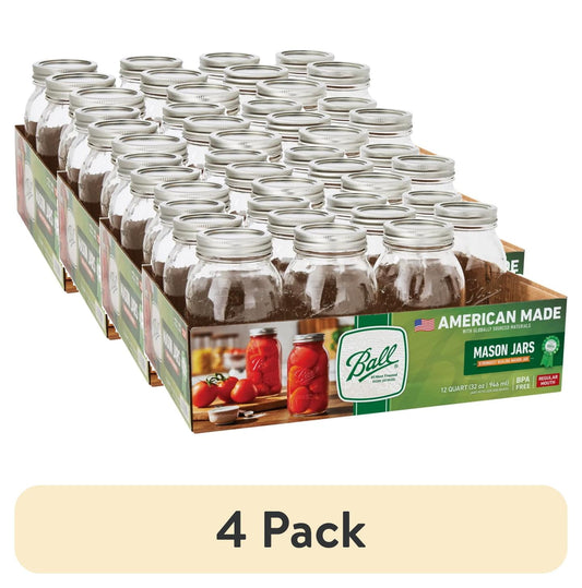 (4 pack) Ball Regular Mouth Quart 32-Oz. Glass Mason Jar with Lids and Bands, 12-Count