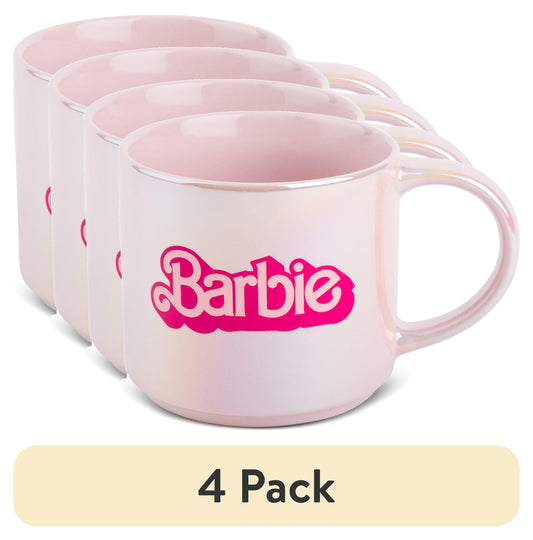 (4 pack) Barbie Stoneware Pearl Pink 15oz Coffee Mug