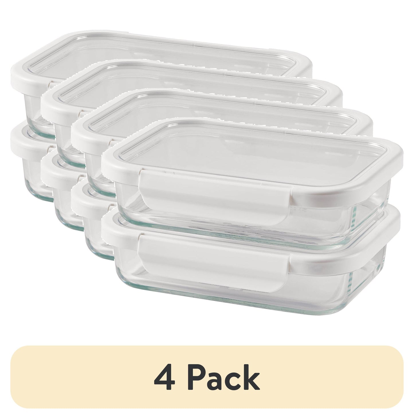 (Paquete de 4) Better Homes & Gardens Contenedor Rectangular de Vidrio para Almacenamiento de Alimentos de 2.3 Tazas con Tapa de TritÃ¡n. Juego de 2, 4 Piezas, Mejor Utilizado para Almacenamiento de Sobras y Recalentamiento