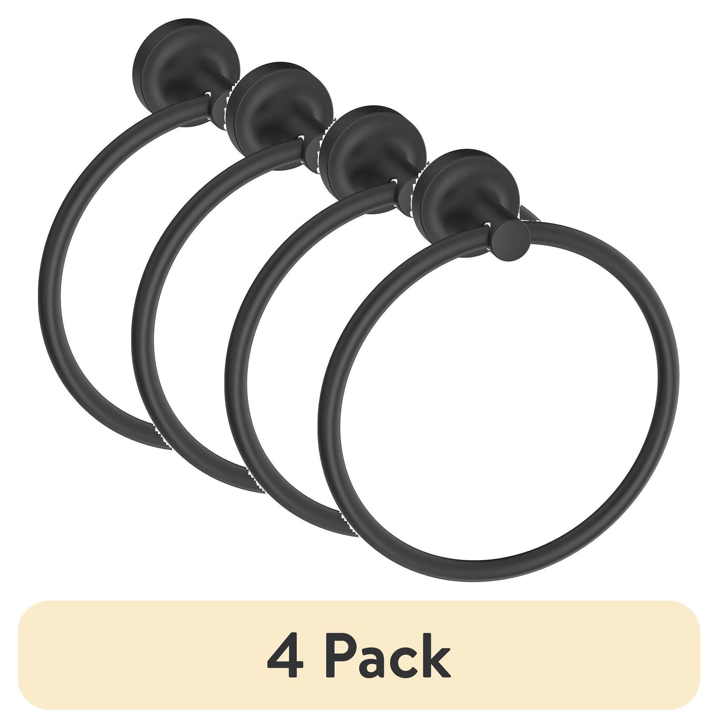 (4 pack) Better Homes & Gardens Clean Modern Style Wall Mount Towel Ring Matte Black