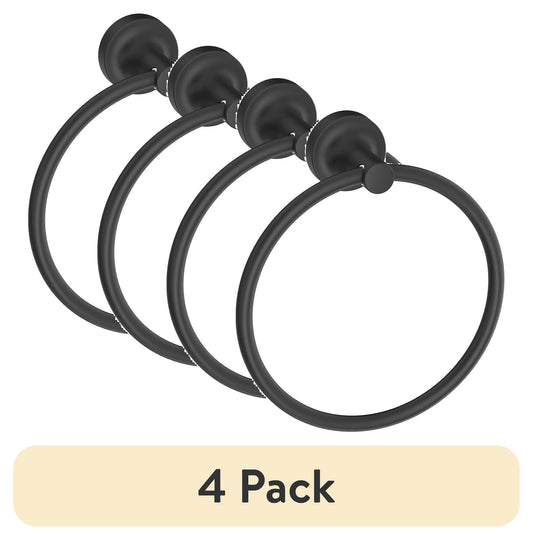 (4 pack) Better Homes & Gardens Clean Modern Style Wall Mount Towel Ring Matte Black