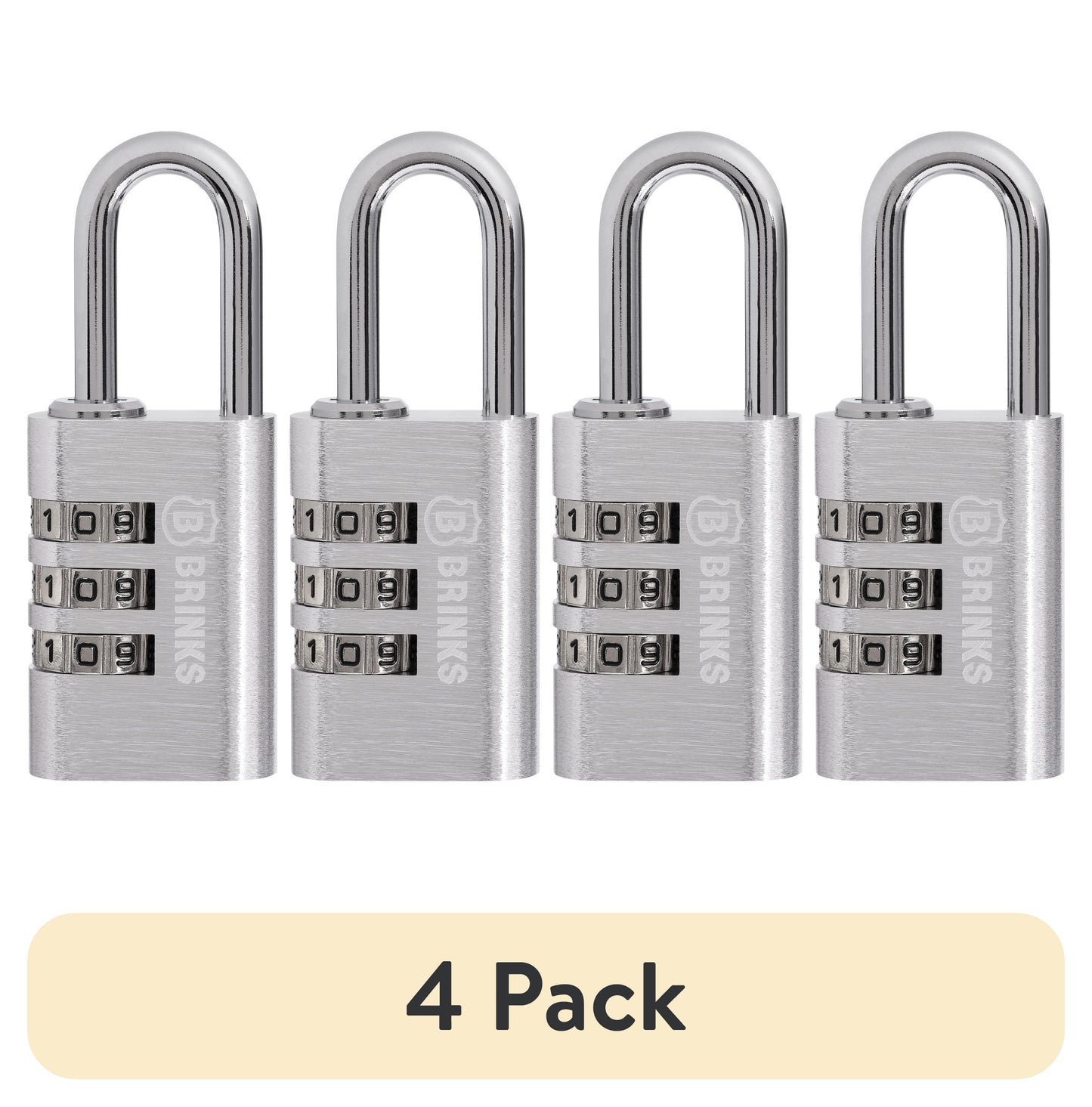 (Paquete de 4) Brinks CombinaciÃ³n Reiniciable de 3 Esferas Padlock, Cuerpo de Aluminio de 28mm con Grillete de 1 Pulgada