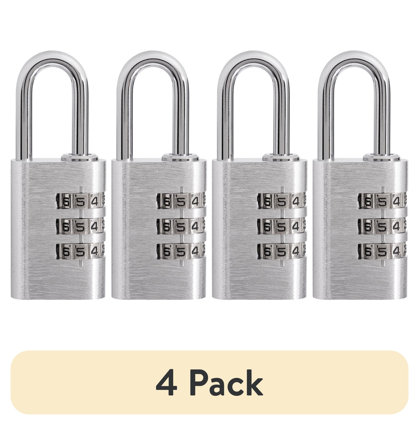 (4 pack) Brinks Resettable 3-Dial Combination Padlock, 28mm Aluminum Body with 1in Shackle