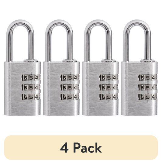 (4 pack) Brinks Resettable 3-Dial Combination Padlock, 28mm Aluminum Body with 1in Shackle