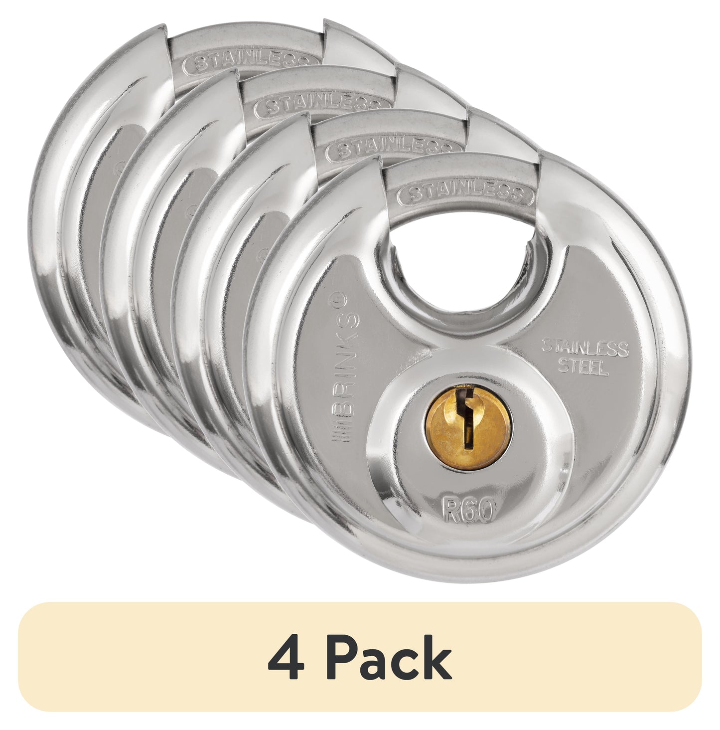 (4 pack) Brinks Stainless Steel 60mm Keyed Discus Padlock with 5/8in Shackle