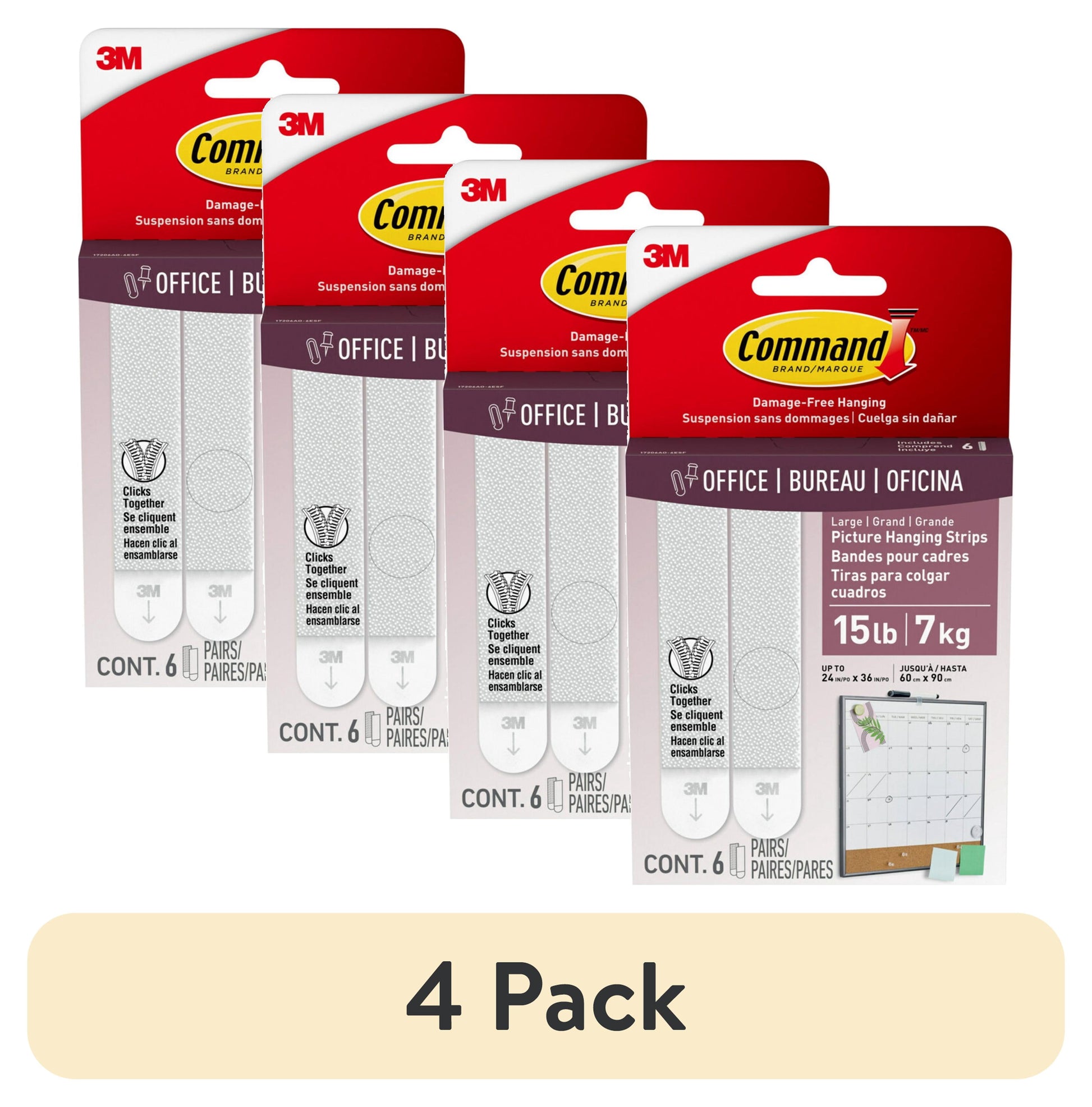 Command Ganchos Grandes para Fotos, Soporta 15 lbs, Blanco, Colgar sin DaÃ±os, 6 Pares de Tiras Adhesivas