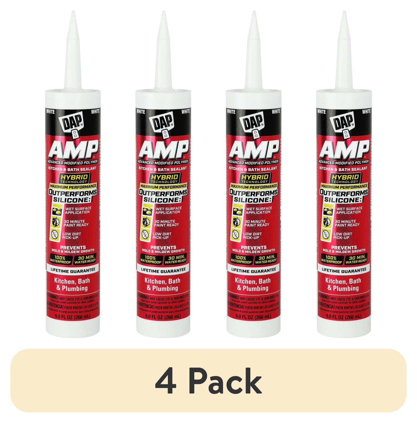 (4 pack) DAP AMP 9 oz White Kitchen and Bath Latex Sealant