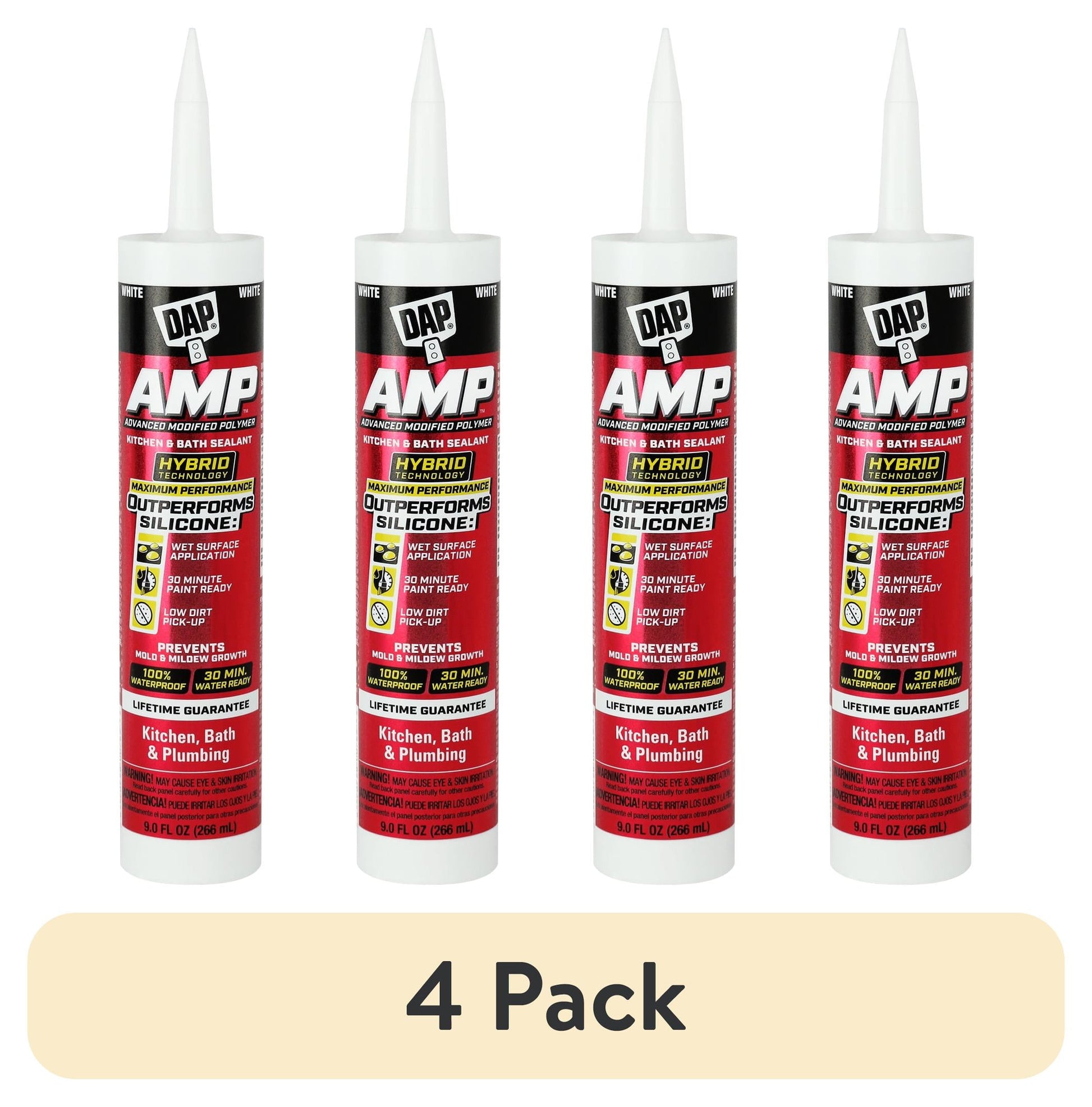 (4 pack) DAP AMP 9 oz White Kitchen and Bath Latex Sealant