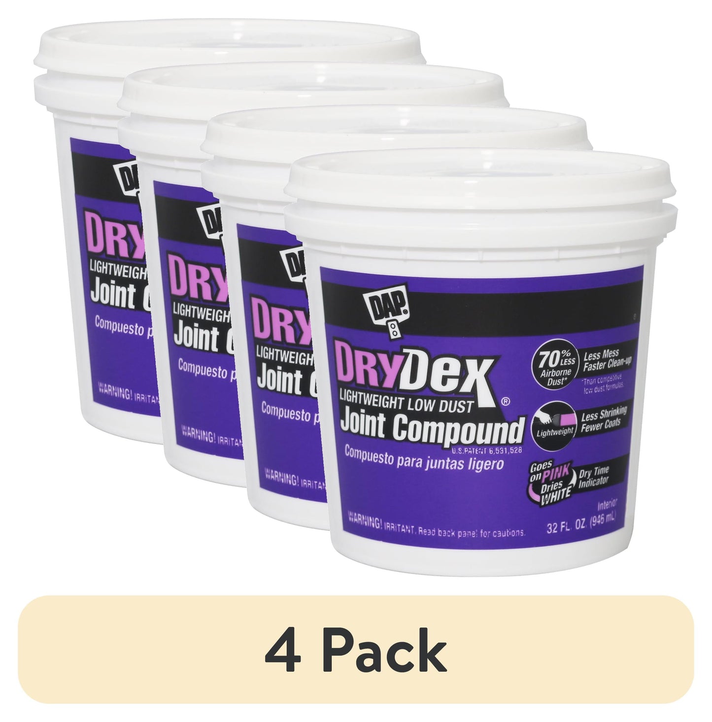 (4 pack) DAP DryDex 32 oz Pink/White Lightweight Joint Compound Putty