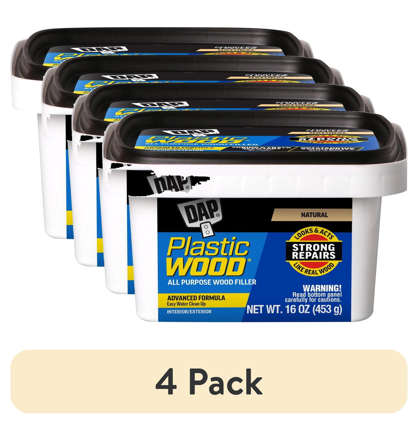 (4 pack) DAP Plastic Wood Latex 16 oz Natural All Purpose Wood Filler Adhesive
