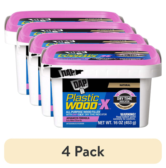 (4 pack) DAP Plastic Wood-X with DryDex 16 oz Natural Wood Filler Adhesive