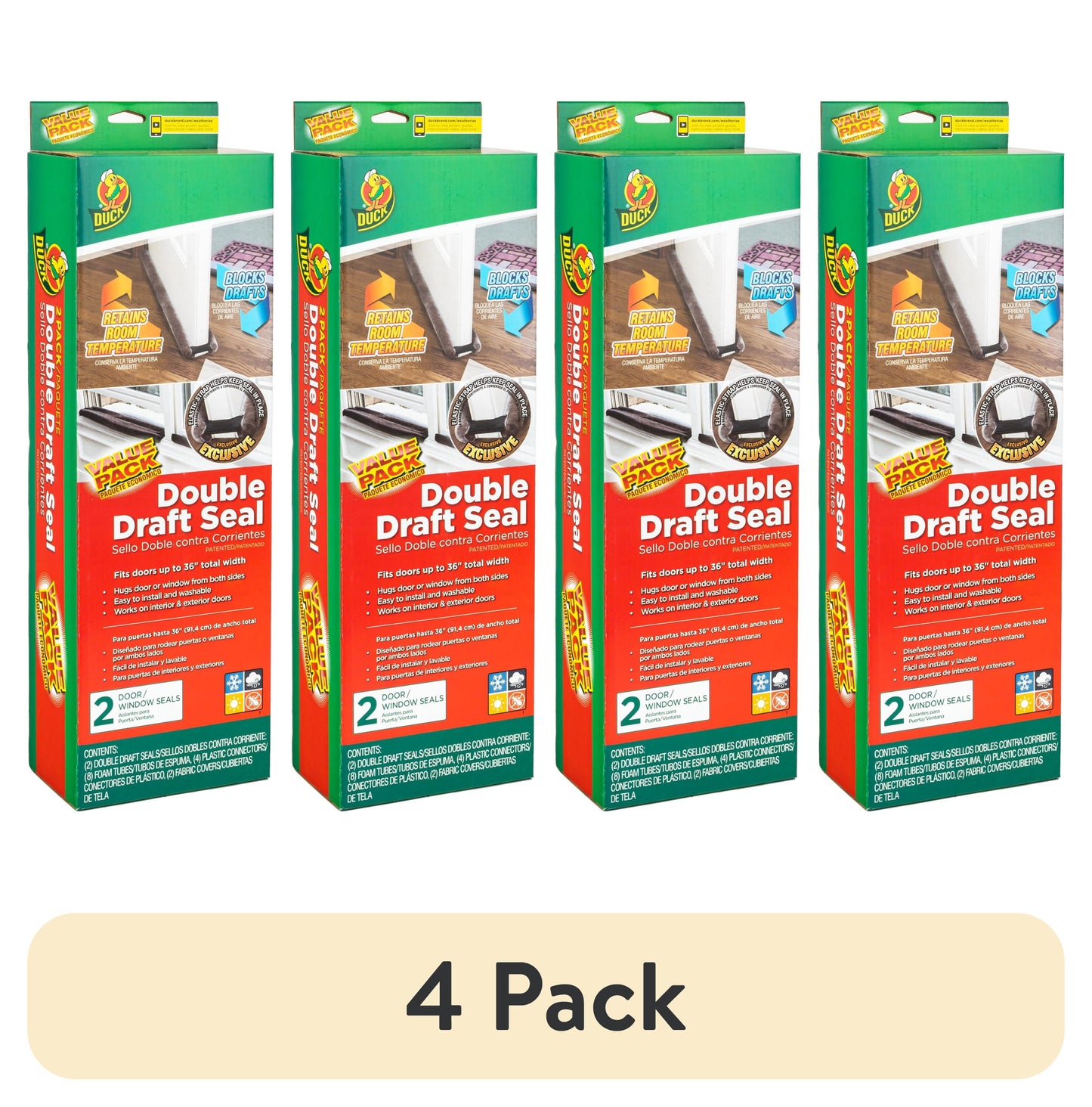 (4 pack) Duck Brand Dark Gray Foam Double Draft Door Seal, 2 pack