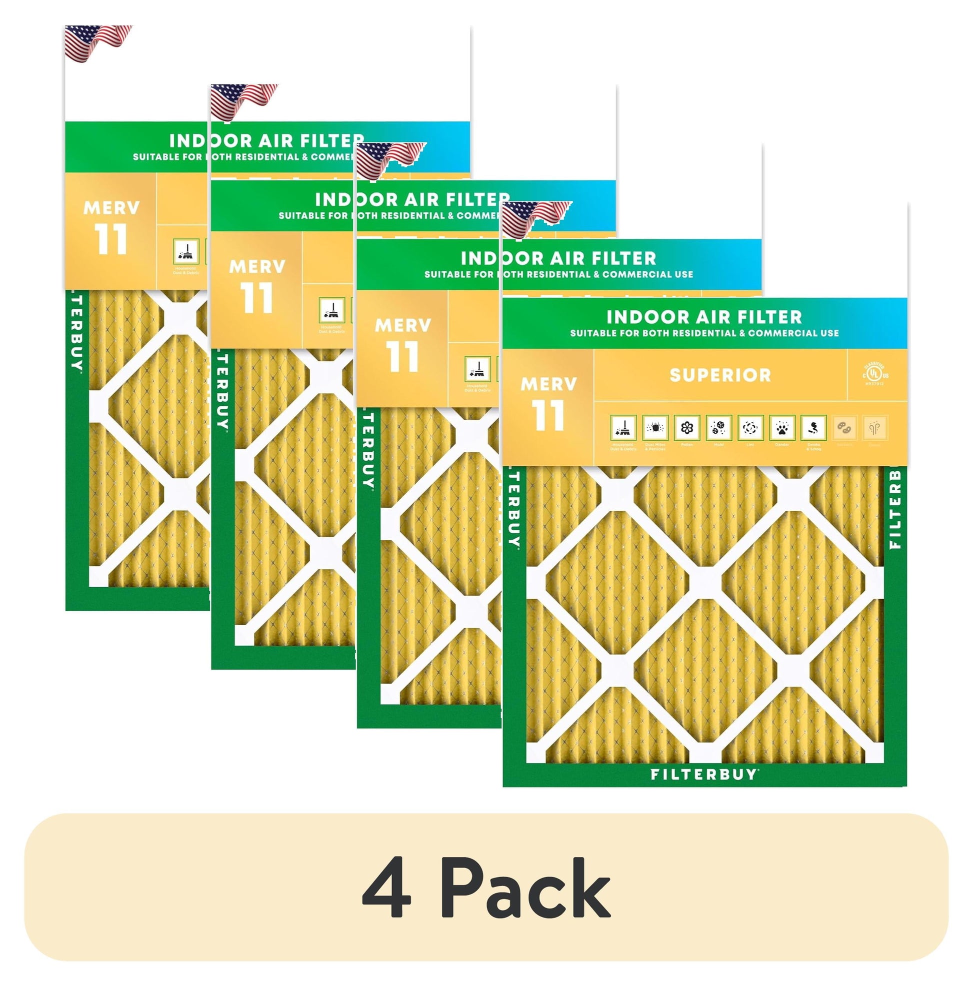 (4 pack) Filterbuy 20x25x1 MERV 11 Defensa contra AlÃ©rgenos, Filtros de Aire Plisados para HVAC/AC/horno (1-Pack)