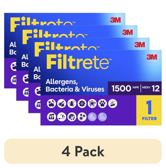(4 pack) Filtrete 18x18x1 HVAC Furnace Air Filter, MPR 1500 MERV 12, Allergens, Bacteria & Viruses, 1 Filter