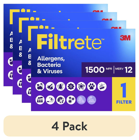 (4 pack) Filtrete 18x20x1 HVAC Furnace Air Filter, MPR 1500 MERV 12, Allergens, Bacteria & Viruses, 1 Filter