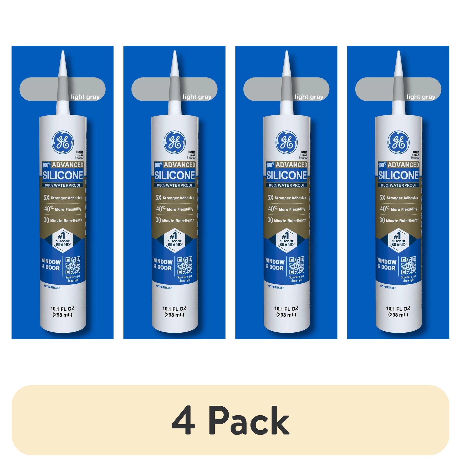 (4 pack) GE Advanced Silicone Window & Door Sealant, Pack of 1, Gray 10.1 fl oz Cartridge