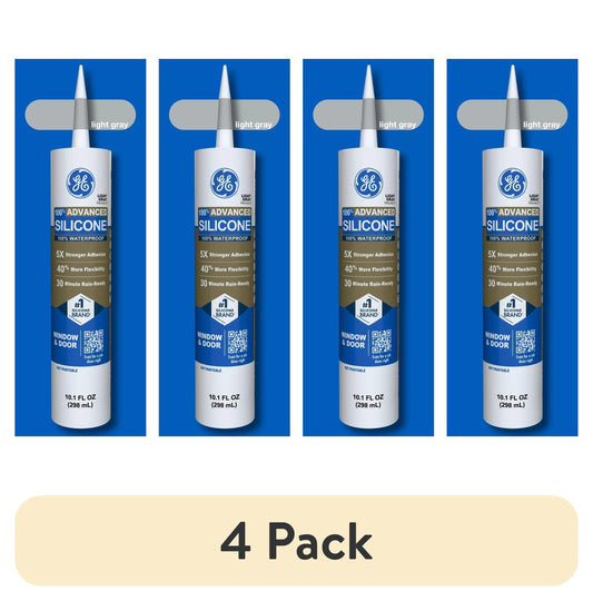 (4 pack) GE Advanced Silicone Window & Door Sealant, Pack of 1, Gray 10.1 fl oz Cartridge