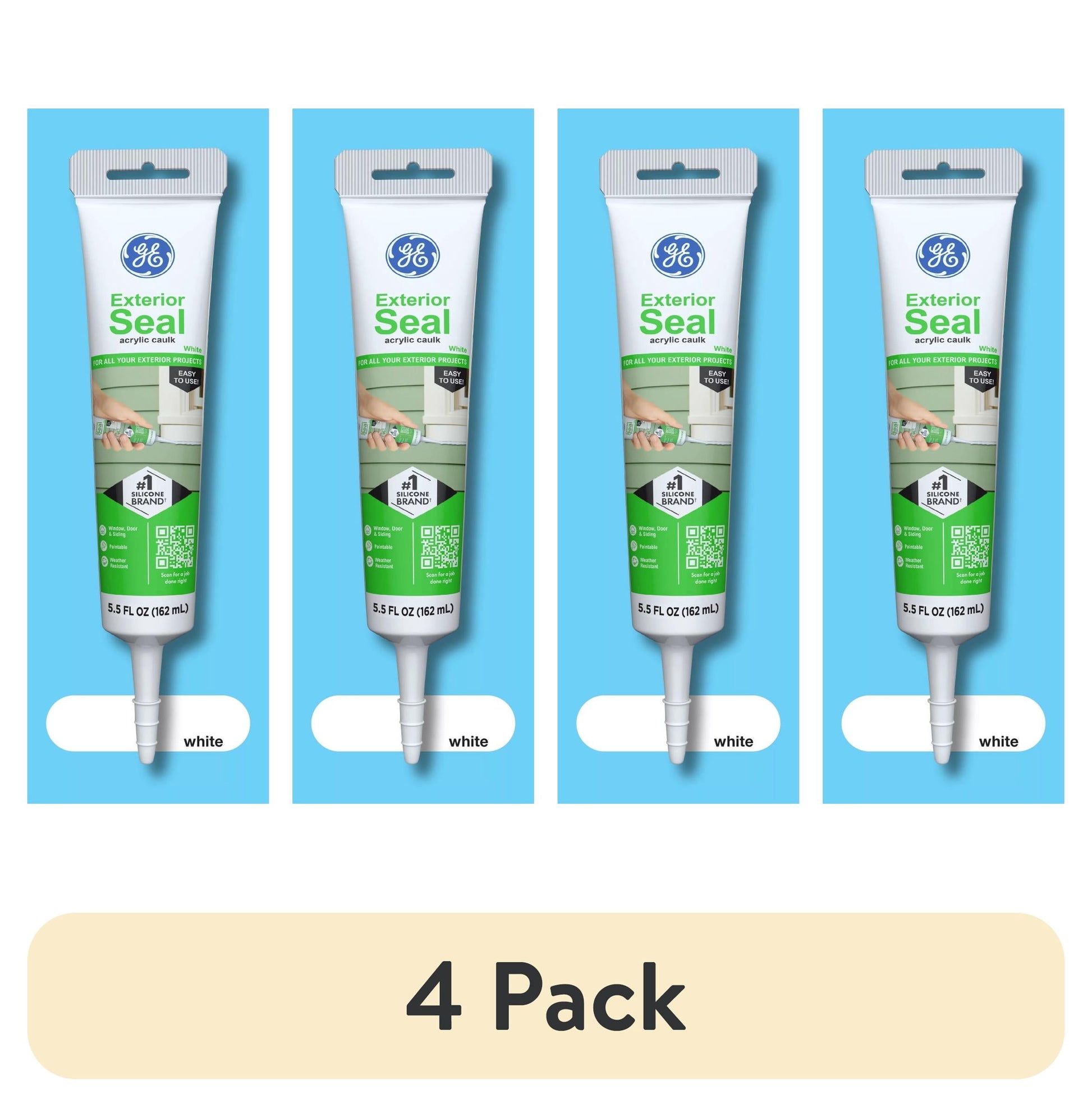 (4 pack) GE Exterior Seal Window & Door, Pack of 1, White 5.5 oz Tube
