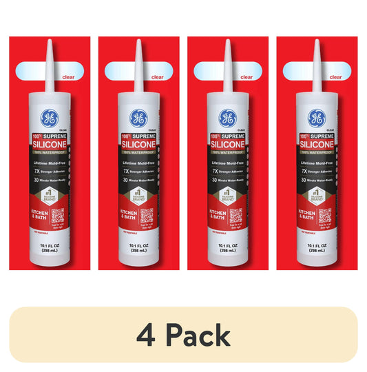 (4 pack) GE Supreme Silicone Kitchen & Bath Sealant, Pack of 1, Clear 10.1 fl oz Cartridge