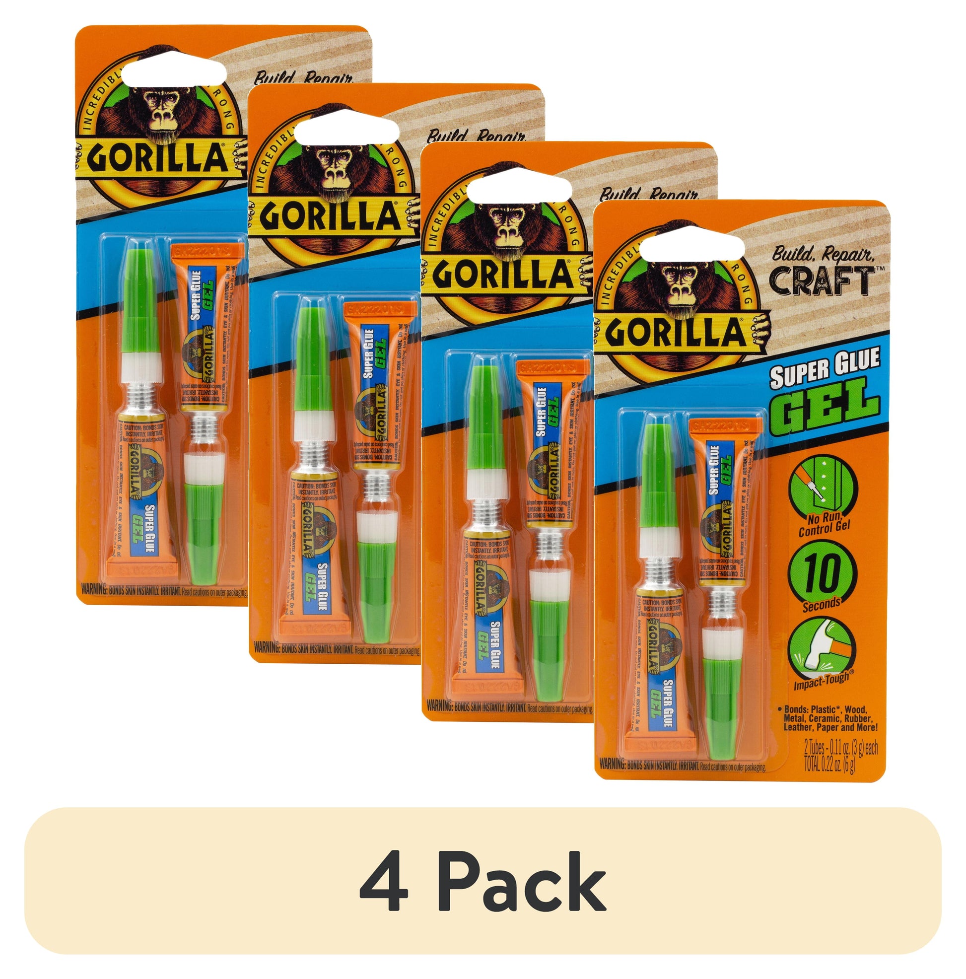 (4 pack) Gorilla Clear Super Glue Gel 3g, Mini Tubes, 2 Count