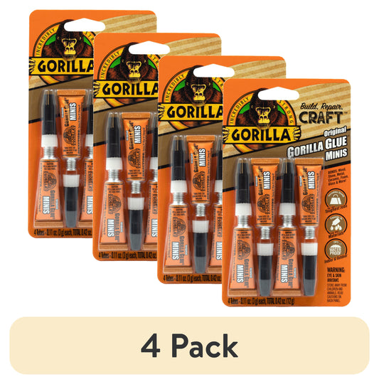 (4 pack) Gorilla Glue Pegamento de Poliuretano MarrÃ³n Original 3g (.11 Onzas) Tubos Mini, 4 pack