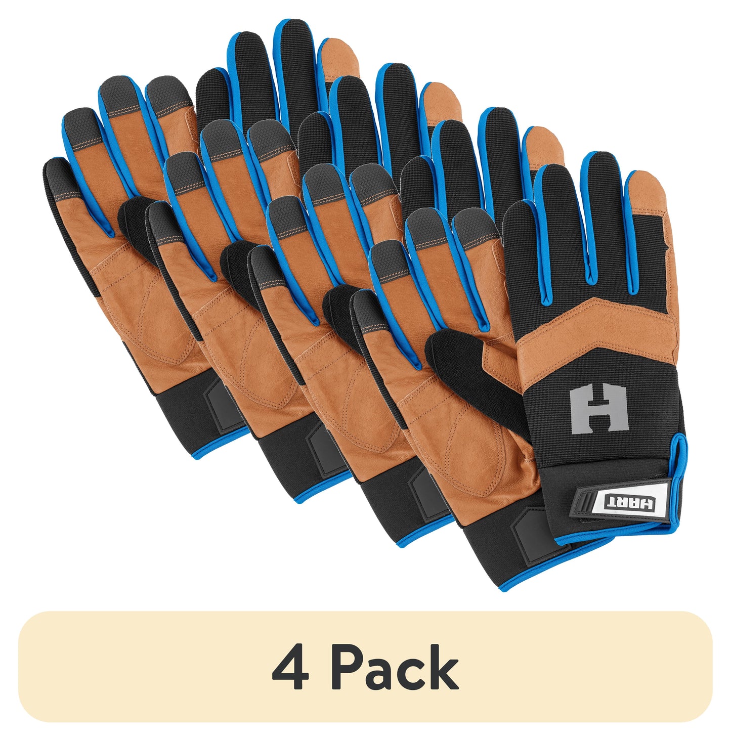 (Paquete de 4) Guantes de Trabajo de Cuero con Palma HART, Compatibles con Pantalla TÃ¡ctil de 5 Dedos, TamaÃ±o Grande, Guantes de Seguridad para Trabajo