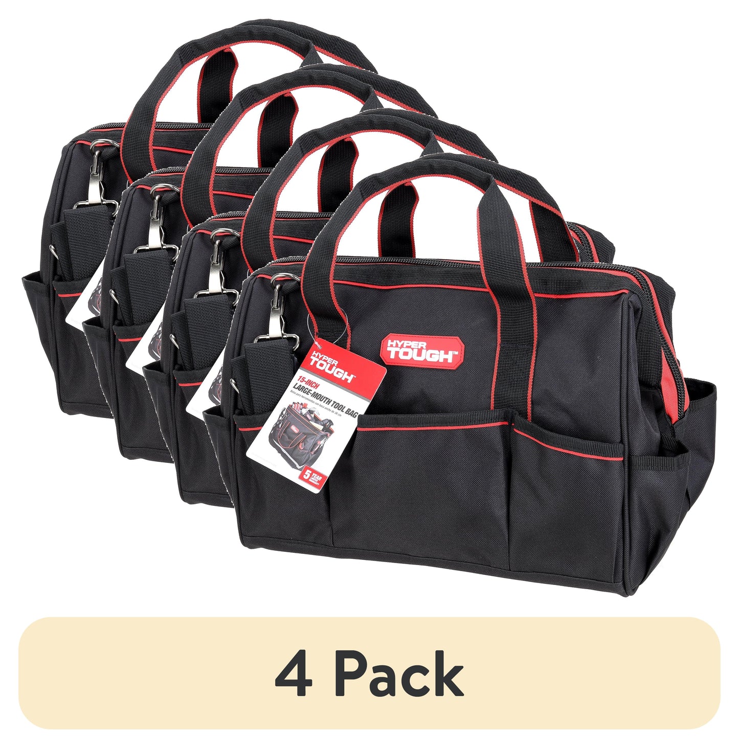 (4 pack) Hyper  Tough 15" Large Mouth Tool Bag
