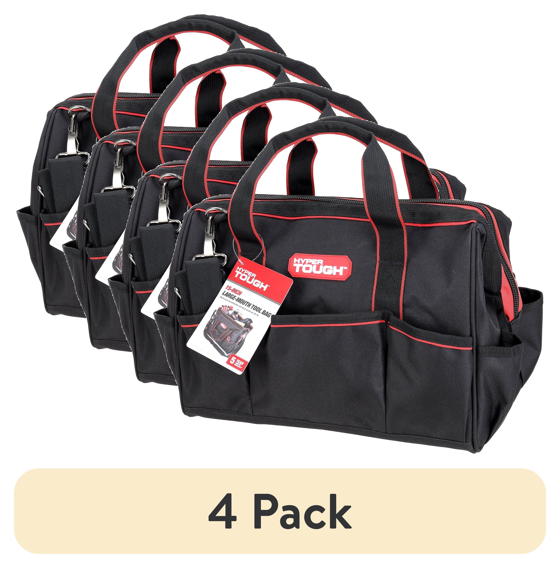 (4 pack) Hyper  Tough 15" Large Mouth Tool Bag