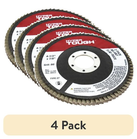 (4 pack) Hyper Tough 2 pack 80 Grit Flap Discs 4-1/2-inch Diameter with 7/8-inch Arbor Abrasive Material