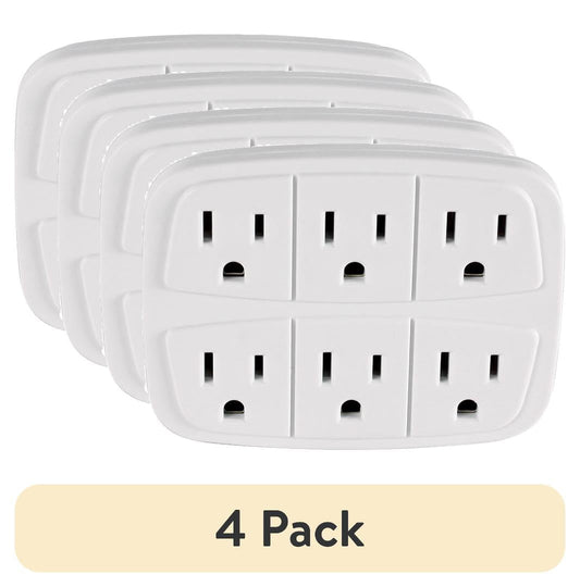Hyper Tough 6 Outlet Grounded Wall Tap, 15 Amps, White