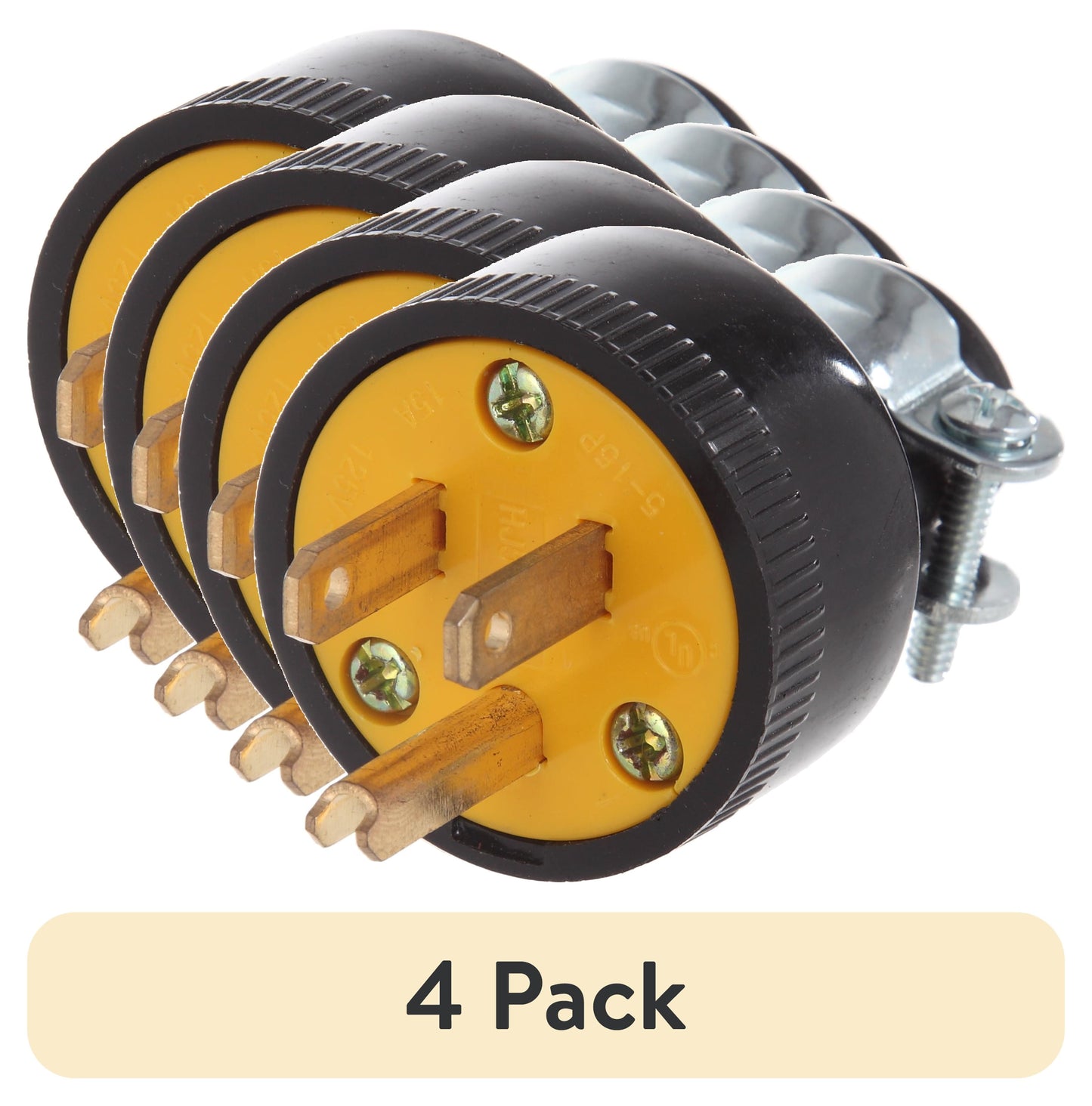 (4 pack) Hyper Tough Straight Blade Plug Replacement - Male, TD35082C, 125 V, 15 Amps,1.5 in Width, New