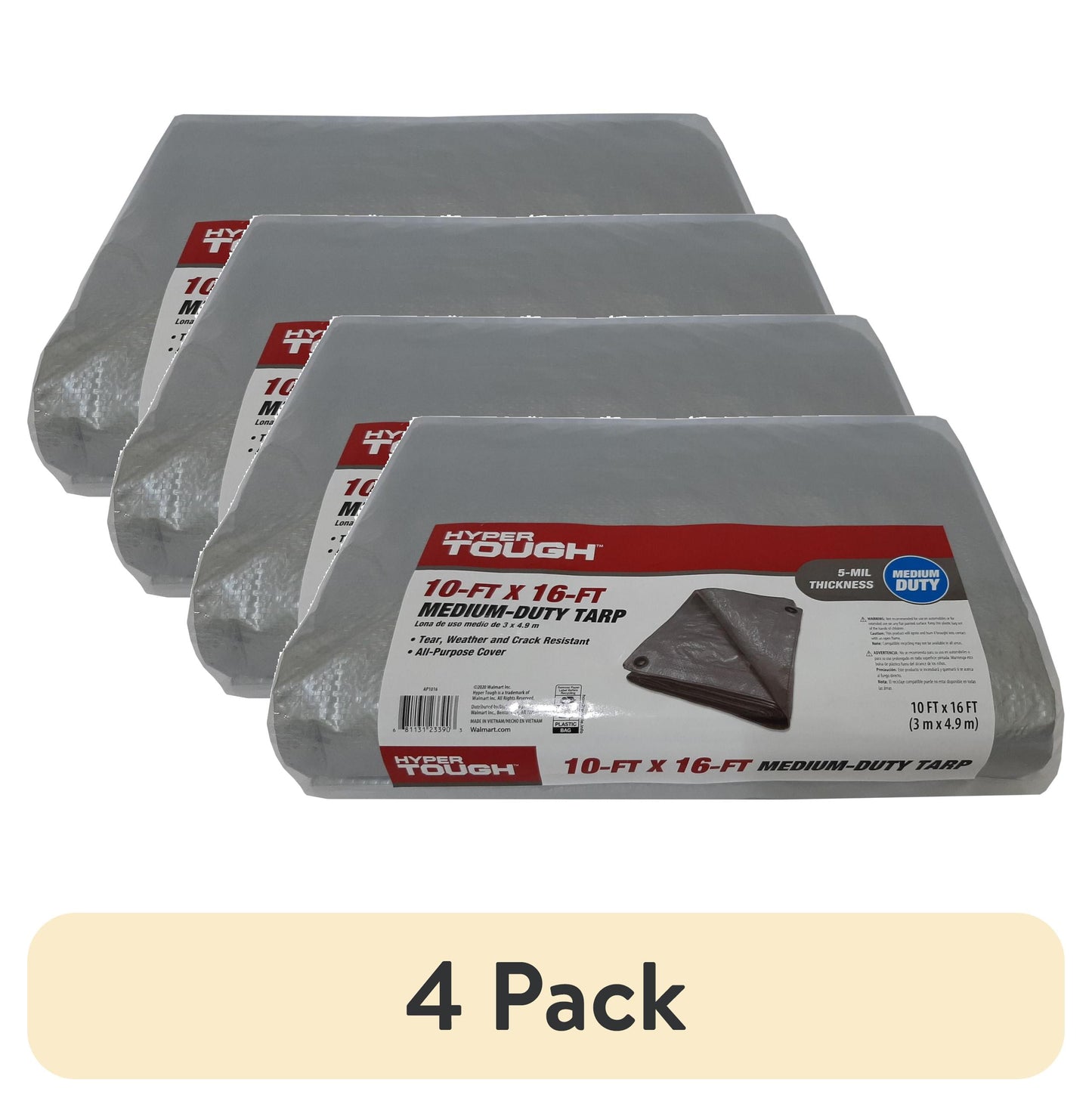 (4 pack) Hyper Tough Weather Resistant Medium Duty 10 x 16' Polyethylene Tarp