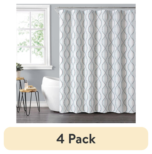 (4 pack) Mainstays 14-Piece Blue Dot Shower Curtain Set â€“ 72" x 72" Fabric Curtain, PEVA Liner & Rust-Resistant Hooks, Easy-Clean Bathroom Upgrade