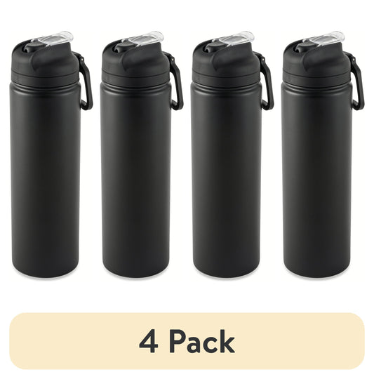 (4 pack) Mainstays 24 oz Stainless Steel Sip Water Bottle, Black