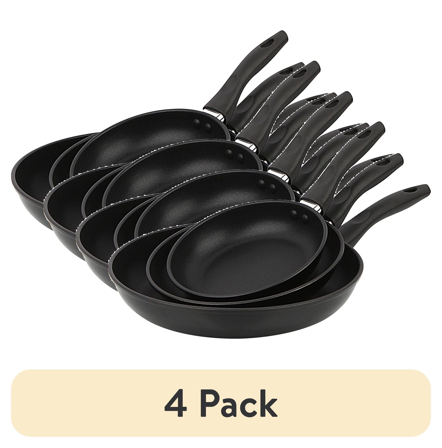 (4 pack) Mainstays 3-Piece Nonstick Aluminum Skillet Set, Black Finish Set of 3