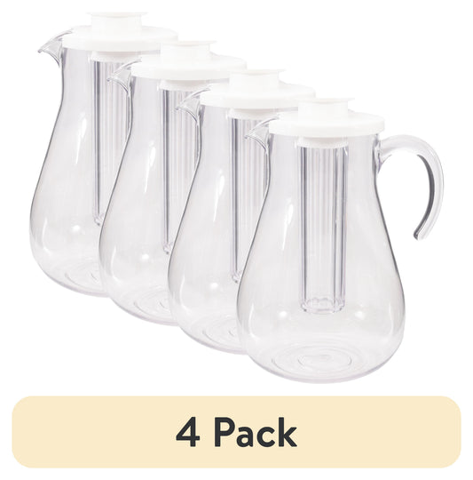 Mainstays 3-Quart Plastic Water Pitcher with Lid and Removeable Rod for Ice Core, Clear