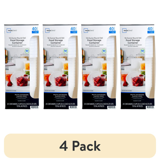 (4 pack) Mainstays 40 Piece 16oz Plastic Deli Container, Ideal Use for Meal Prep and Batch Cooking