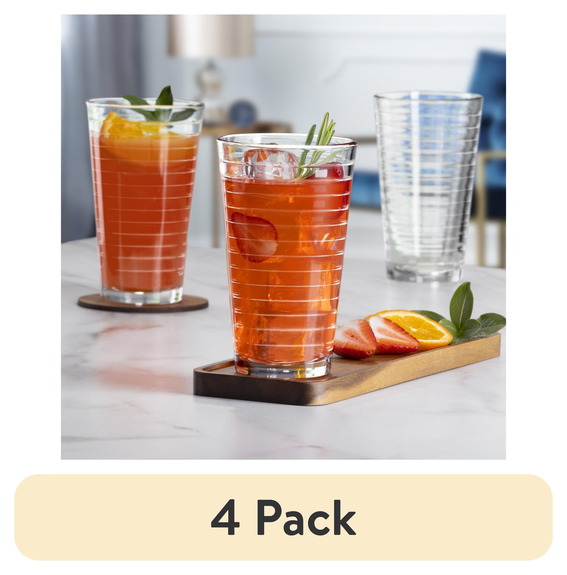 (4 pack) Mainstays Gallant Glass Drinkware Set, 16.2 oz, 8-Piece