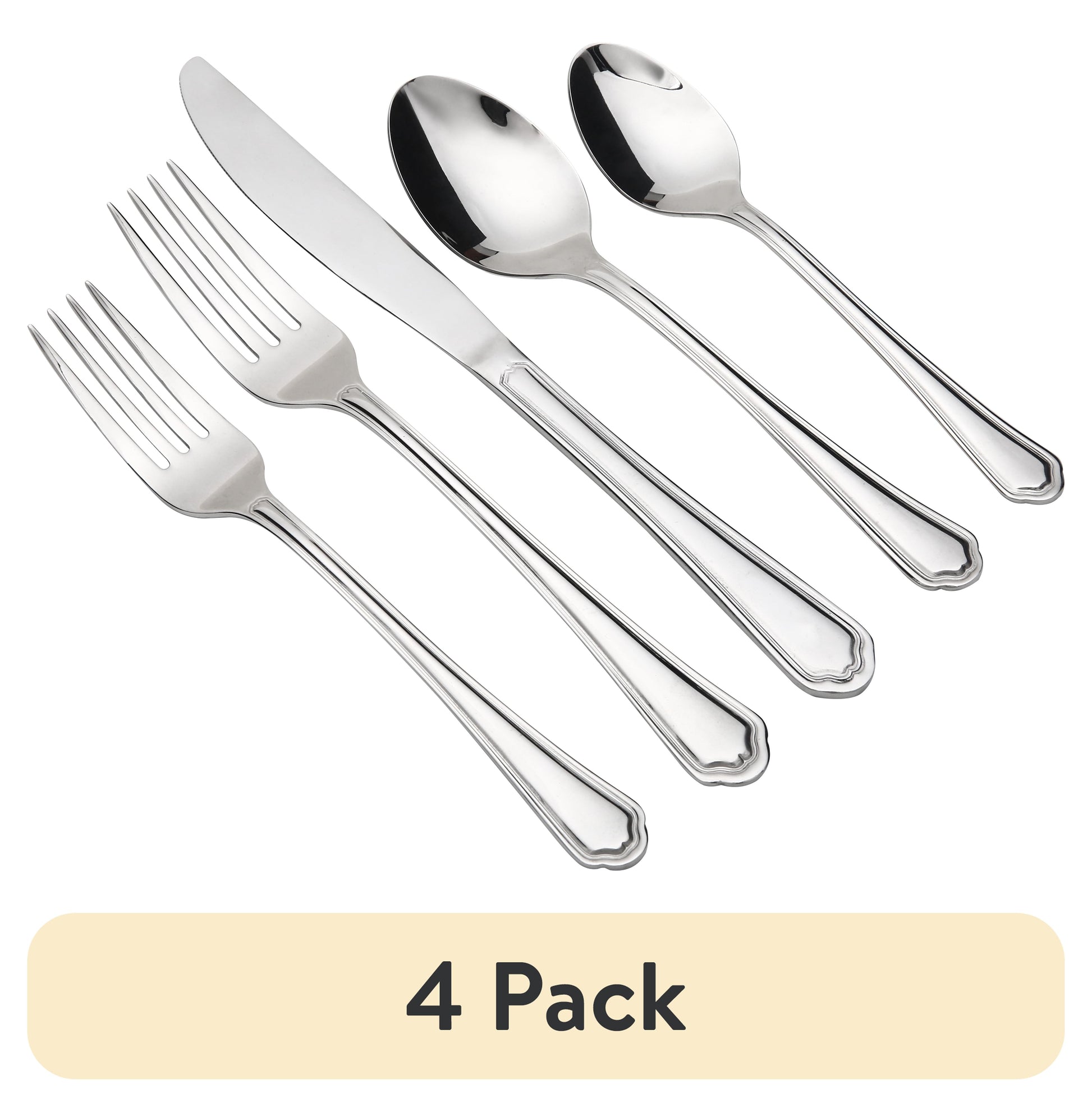 (4 pack) Mainstays Connor 20 Piece Stainless Steel Flatware Set, Silver Tableware
