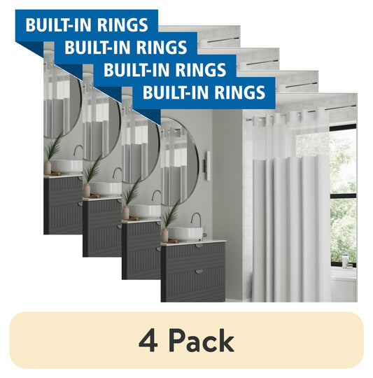 (4 pack) Mainstays Nolan Easy Hang Hookless Fabric Shower Curtain with View, 70" x 74", White