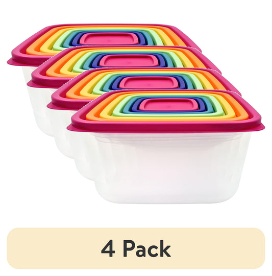 (4 pack) Mainstays Plastic Rainbow Food Storage Set, Multi Color, 14 Count, Best Used for Leftover Storage and Reheating