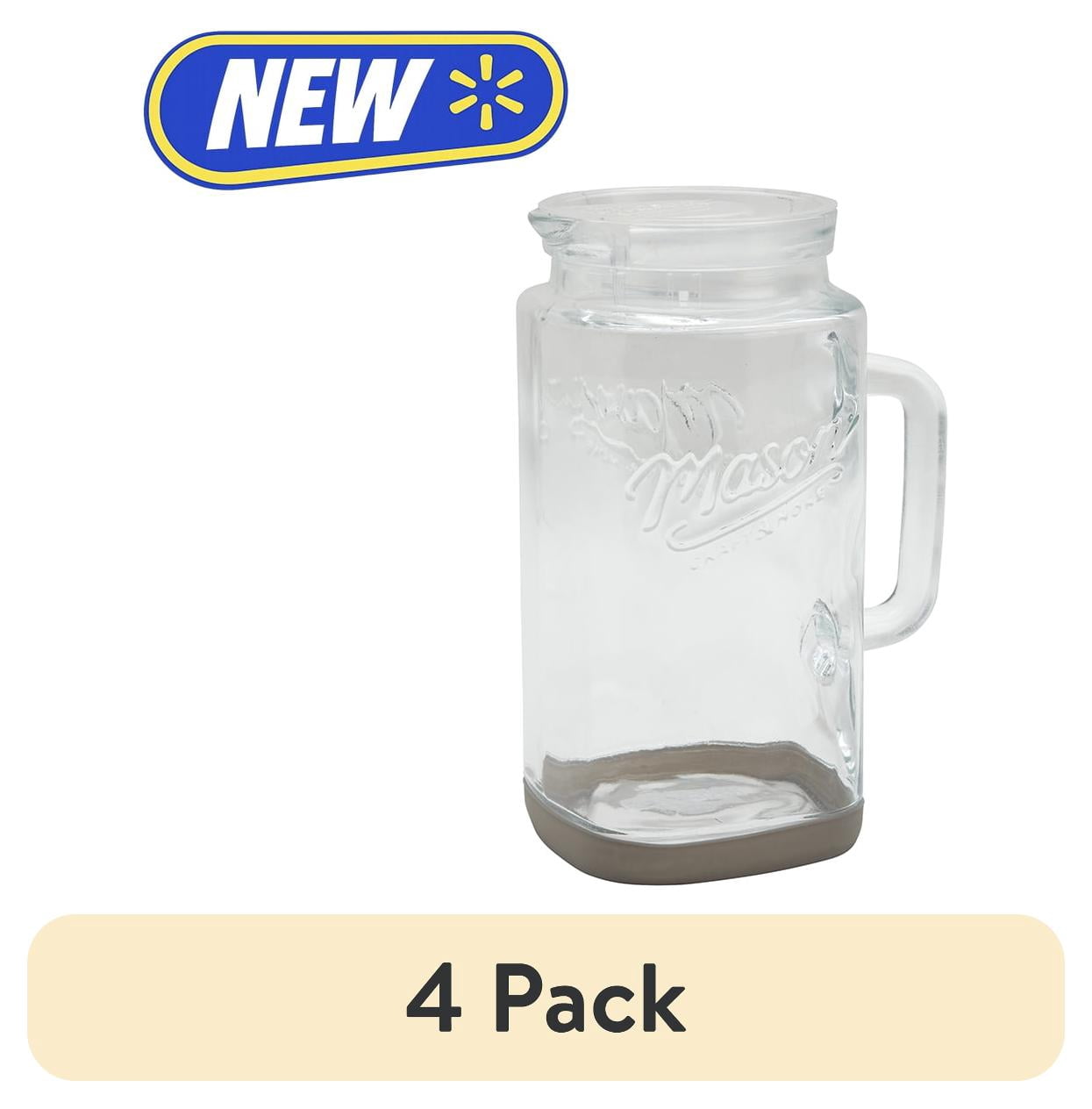 (4 pack) Mason Craft & More Glass 0.5 Gallon Pitcher with Removable Plastic Lid and Silicone Base, Gray, Well Suited to Cold Drink Preparation
