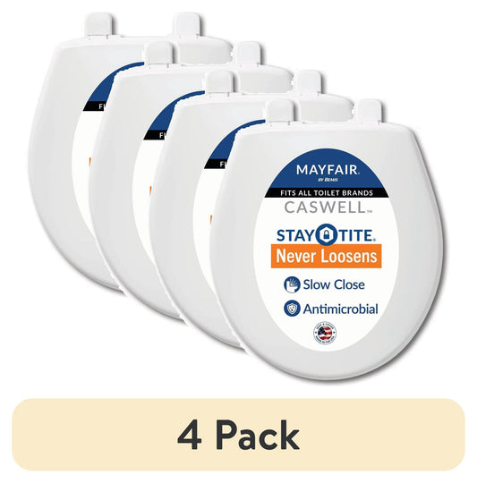 (4 pack) Mayfair Caswellâ„¢ Slow Close Round Plastic Toilet Seat in White Never Loosens