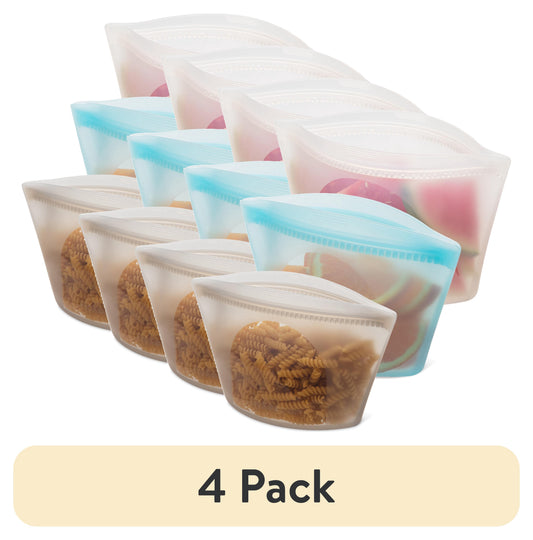 (2 pack) Prokeeper+ 3 Silicone Stand Up Snack and Storage Bag, 3 Pack, Mulit Color, Designed to Help with Packed Lunches and Daily Commutes