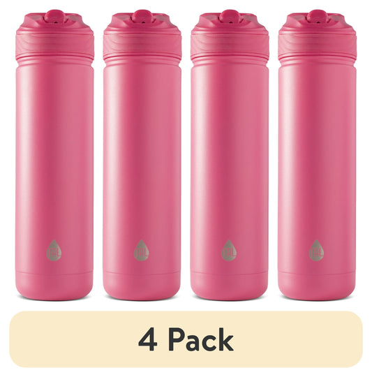 (4 pack) TAL 26oz Stainless Steel Ranger Water Bottle with Easy Sip Straw, Hot Pink
