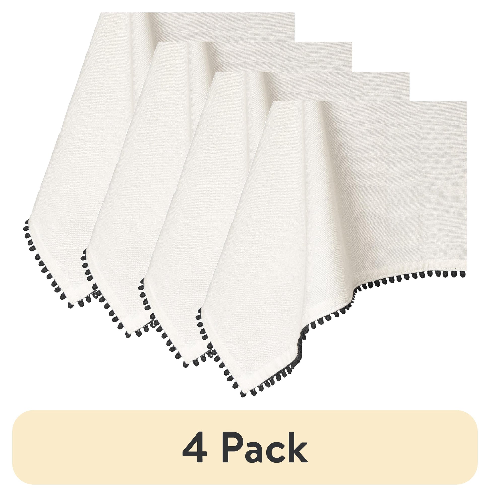 (4 pack) Thyme & Table 102" Rectangle Tablecloth, Ivory with Black Pom Pom Trim