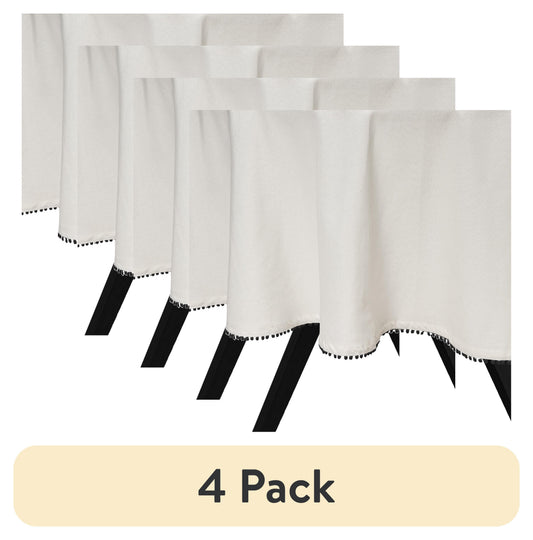 (4 pack) Thyme & Table 70" Round Tablecloth, Ivory with Black Pom Pom Trim
