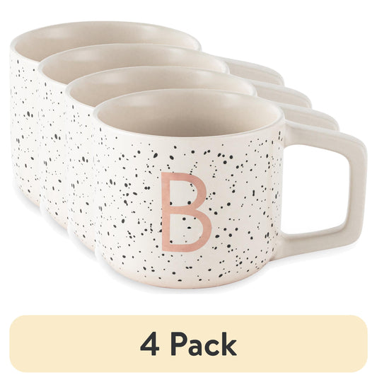 (Paquete de 4) Thyme & Table Taza de CerÃ¡mica Blanca con Monograma B de 13.5 fl oz