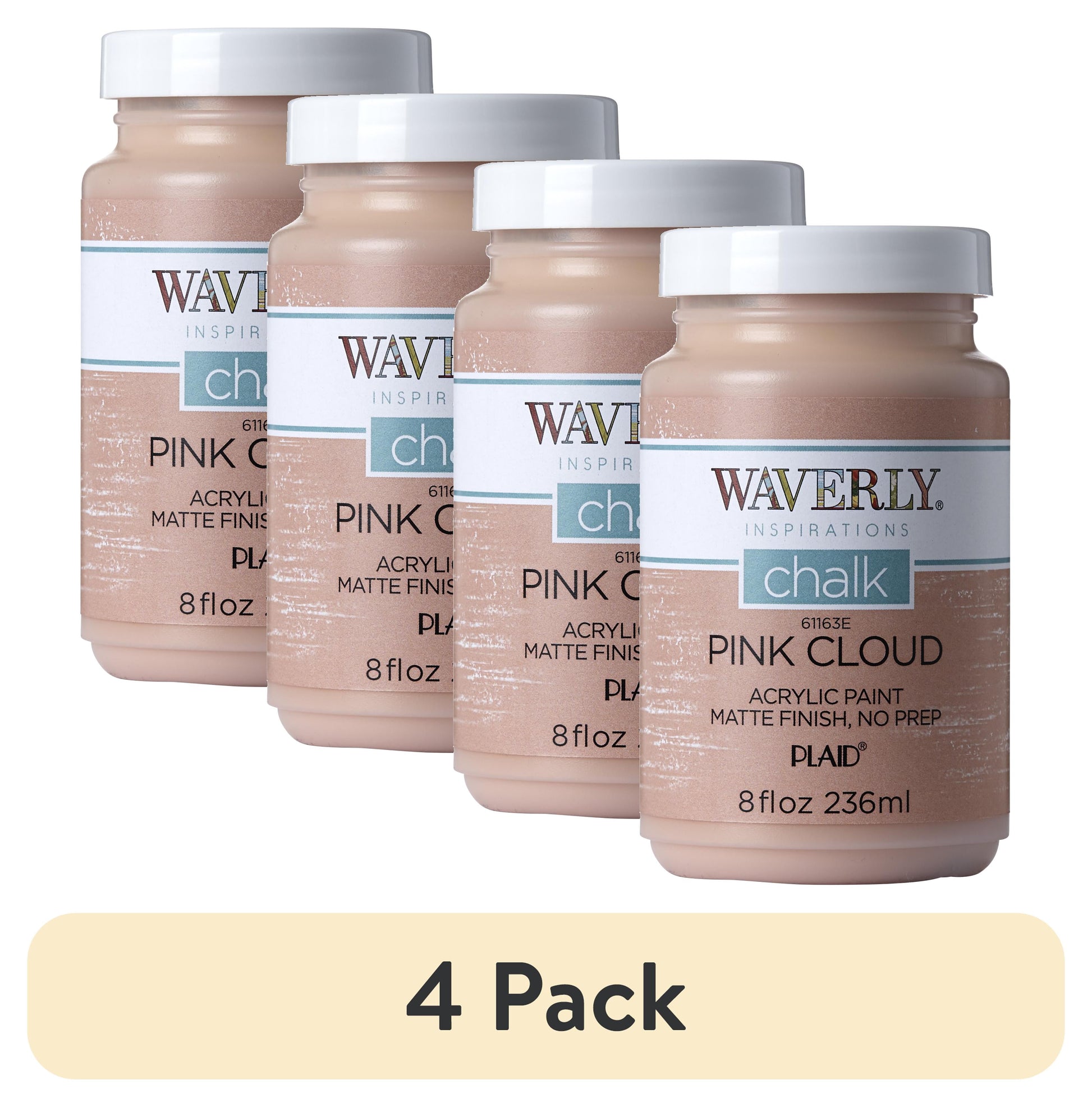 (4 pack) Waverly Inspirations Chalk Paint, Ultra Matte, Pink Cloud, 8 fl oz