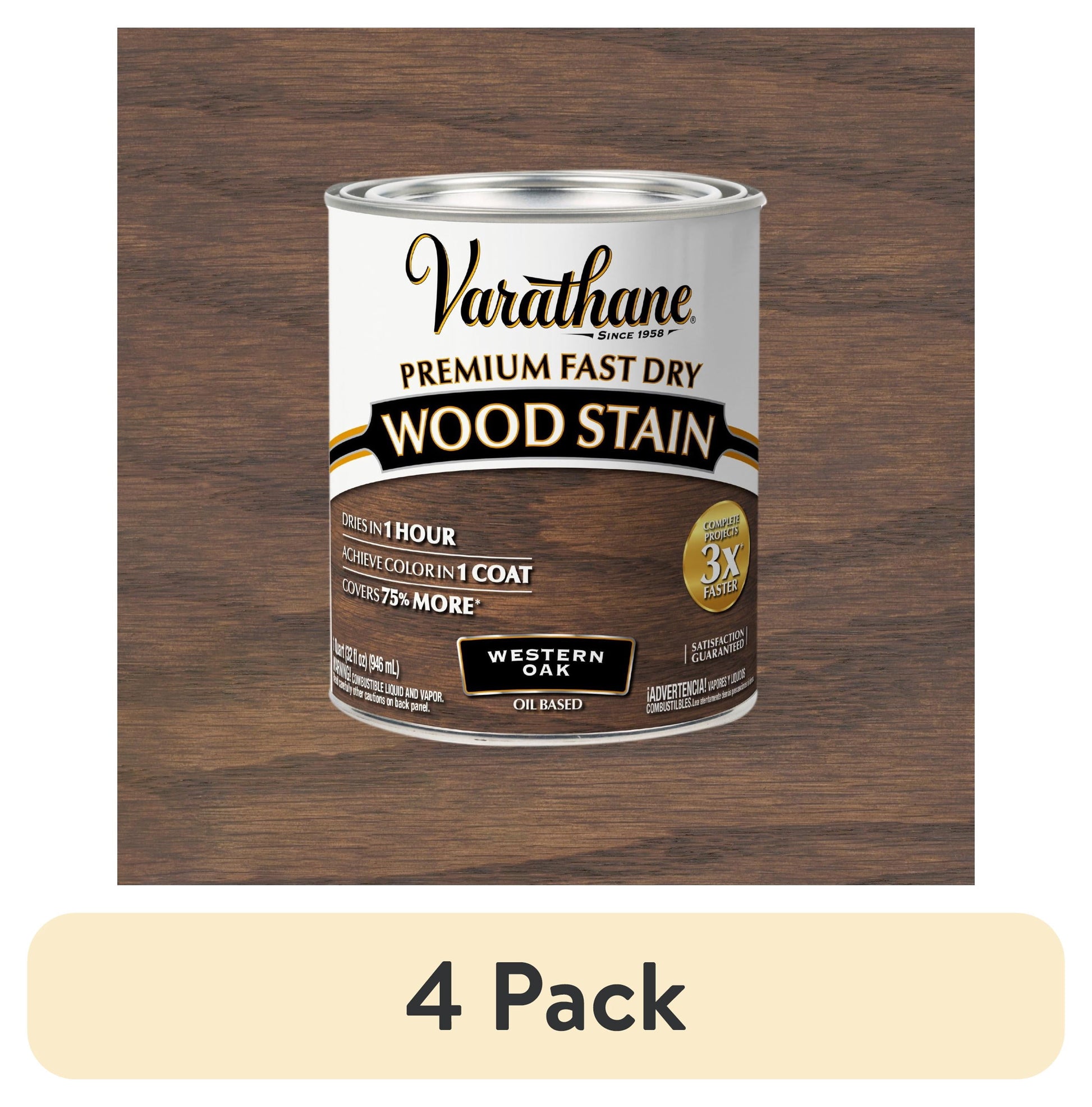 (4 pack) Western Oak, Varathane Premium Fast Dry Wood Stain-370719, Quart